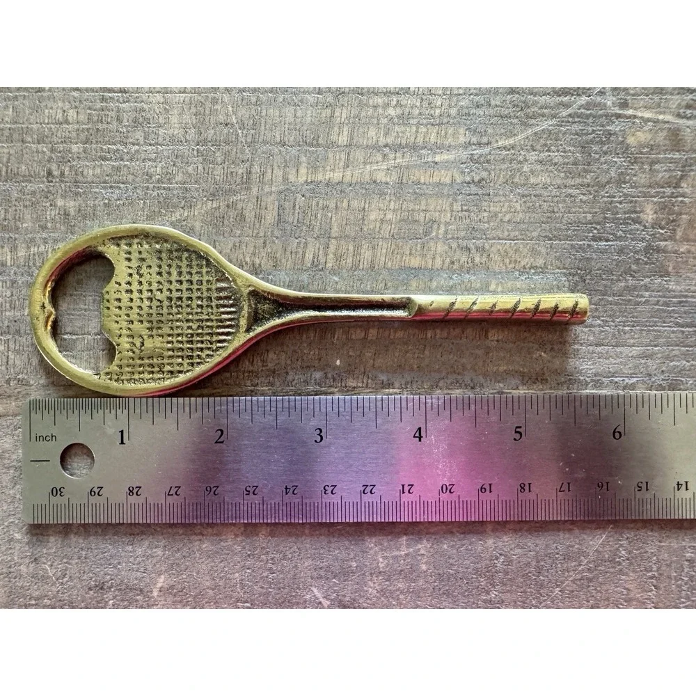 Vintage ~ Brass Tennis Racket Bottle Opener ~ 5-1/2